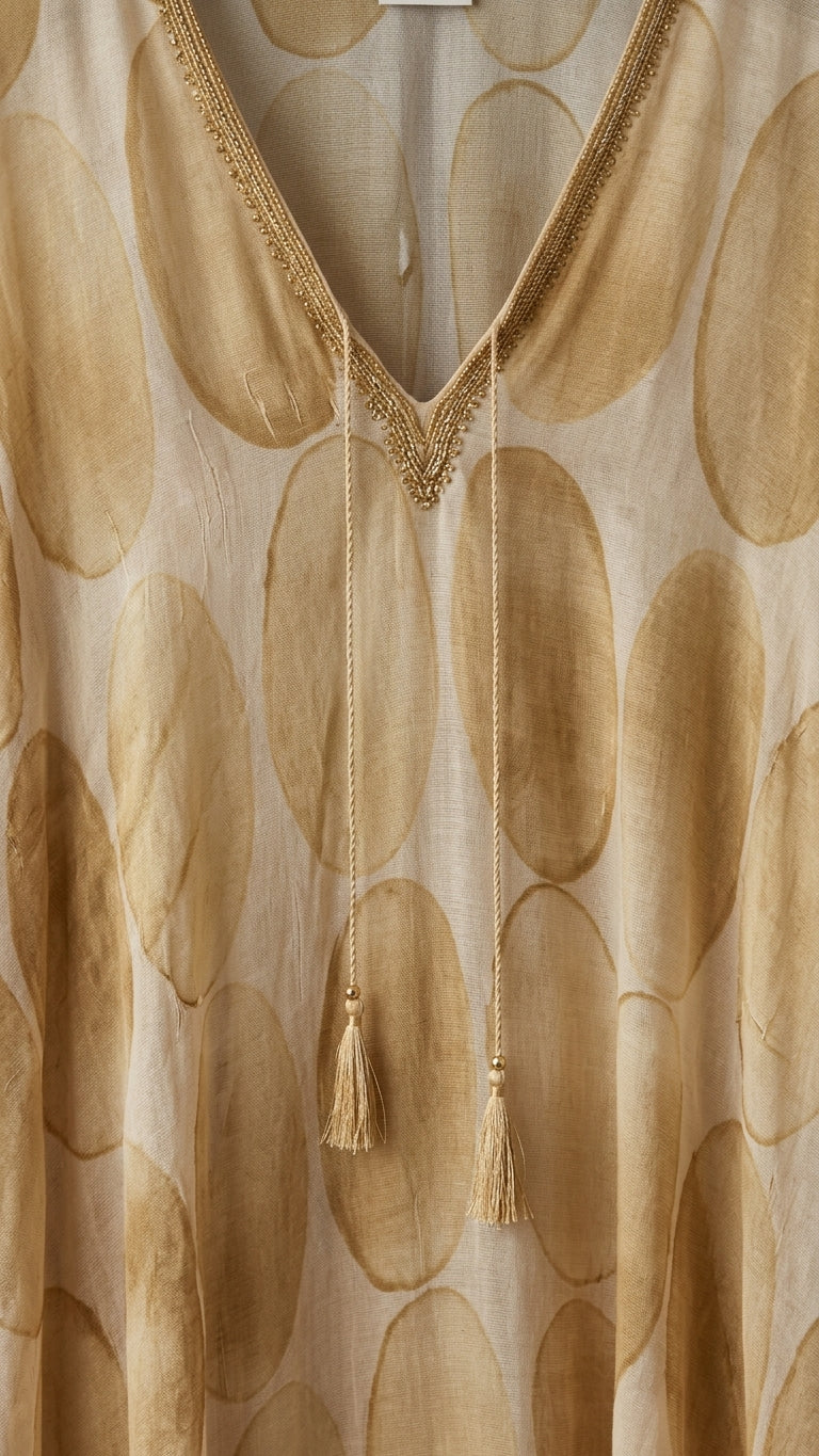 Light Beige Eyelet V-Neck Maxi Dress "Alba" Light Beige Maxi Dress with Asymmetric silhouette and Textured texture, additional styling view for Resort Wear, Weekend in The Hamptons, US East / Hamptons Elite
