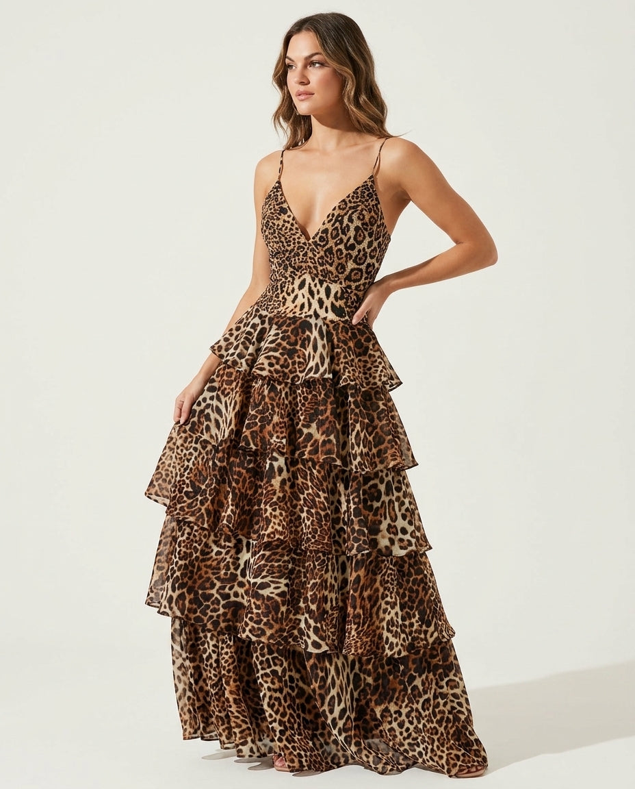 Brown Eyelet V-Neck Maxi Dress "Alba" Brown Maxi Dress with Relaxed Fit silhouette and Textured texture, side or back garment view for Resort Wear, Weekend in The Hamptons, US East / Hamptons Elite