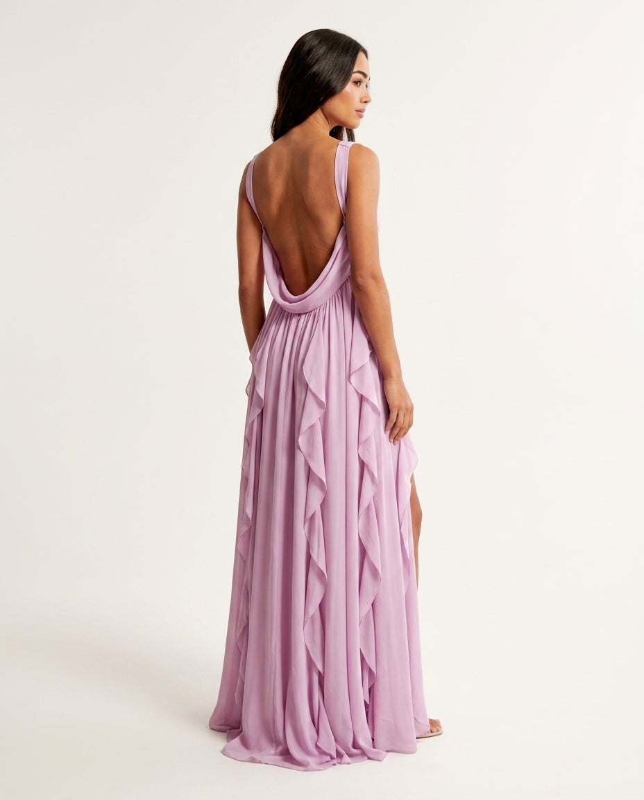 Lavender Eyelet V-Neck Maxi Dress "Claudia" Lavender Maxi Dress with Relaxed Fit silhouette and Textured texture, clean studio product view for Wedding Guest, a polished coastal brunch, US East / Hamptons Elite