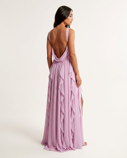 Lavender Eyelet V-Neck Maxi Dress "Claudia" Lavender Maxi Dress with Relaxed Fit silhouette and Textured texture, clean studio product view for Wedding Guest, a polished coastal brunch, US East / Hamptons Elite