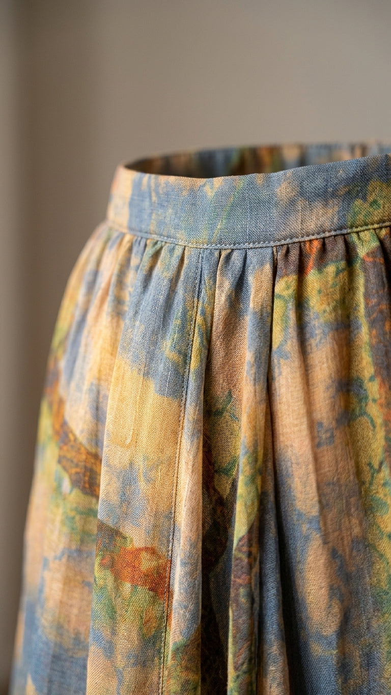Orange Eyelet V-Neck Maxi Skirt "Lena" Orange Maxi Skirt with Asymmetric silhouette and Linen Blend texture, outdoor styling image for Resort Wear, a polished coastal brunch, US East / Hamptons Elite