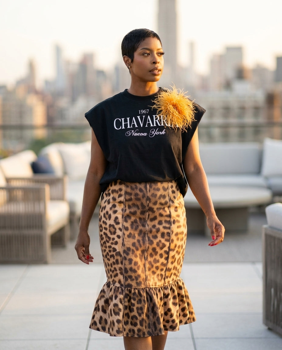 Black Eyelet V-Neck Skirt Set "Paloma" Black Skirt Set with Relaxed Fit silhouette and Textured texture, outdoor styling image for Resort Brunch, a London dinner reservation, Euro Chic Premium