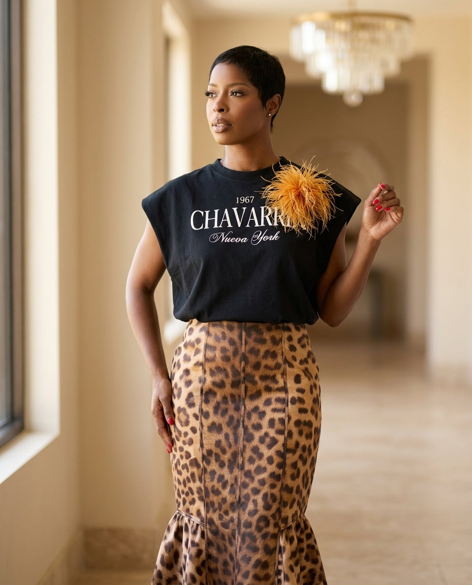 Black Eyelet V-Neck Skirt Set "Paloma" Black Skirt Set with Relaxed Fit silhouette and Textured texture, editorial ecommerce scene for Resort Brunch, a London dinner reservation, Euro Chic Premium