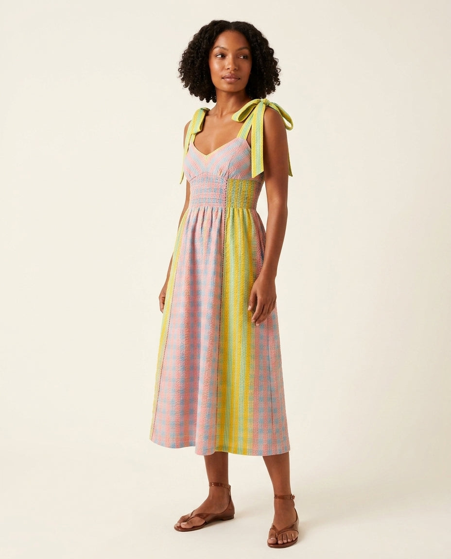 Pink Eyelet V-Neck Maxi Dress "Daphne" Pink Maxi Dress with Relaxed Fit silhouette and Textured texture, clean studio product view for Resort Wear, Sunset in Malibu, US Coastal Glam