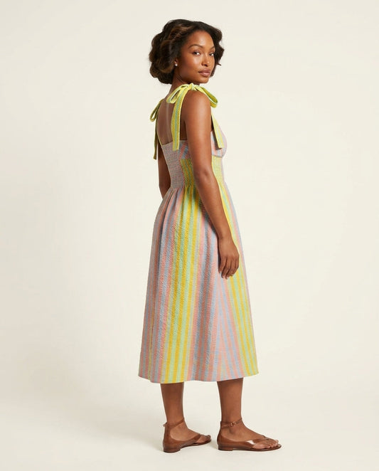 Pink Eyelet V-Neck Maxi Dress "Daphne" Pink Maxi Dress with Relaxed Fit silhouette and Textured texture, side or back garment view for Resort Wear, Sunset in Malibu, US Coastal Glam