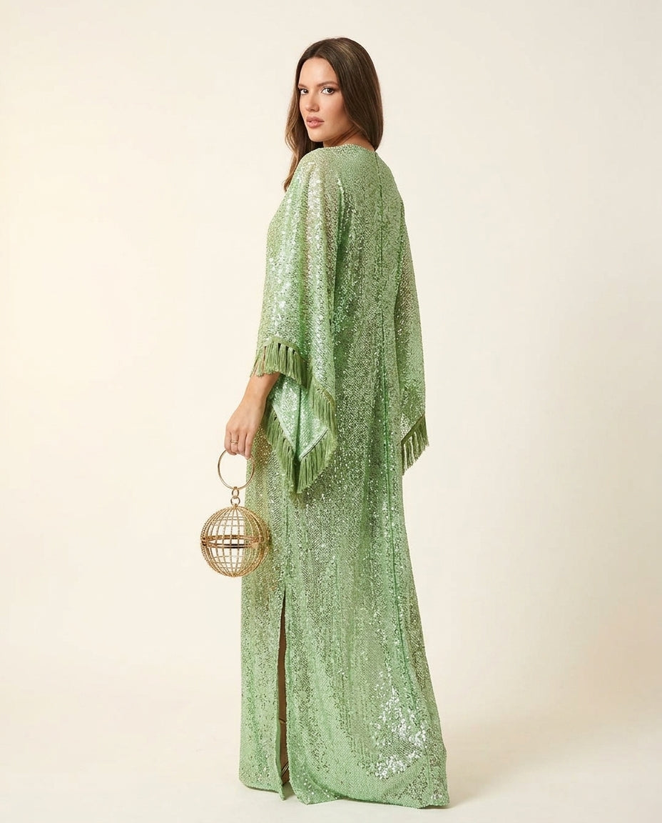 Mint Green Eyelet V-Neck Maxi Dress "Amelie" Mint Green Maxi Dress with Relaxed Fit silhouette and Textured texture, side or back garment view for Resort Wear, Evening in Amalfi, Euro Chic Premium