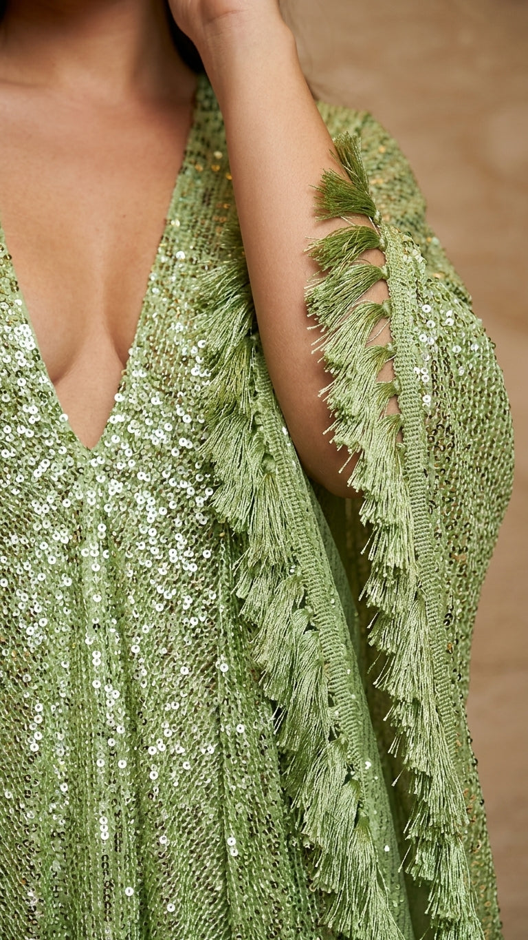 Mint Green Eyelet V-Neck Maxi Dress "Amelie" Mint Green Maxi Dress with Relaxed Fit silhouette and Textured texture, additional styling view for Resort Wear, Evening in Amalfi, Euro Chic Premium
