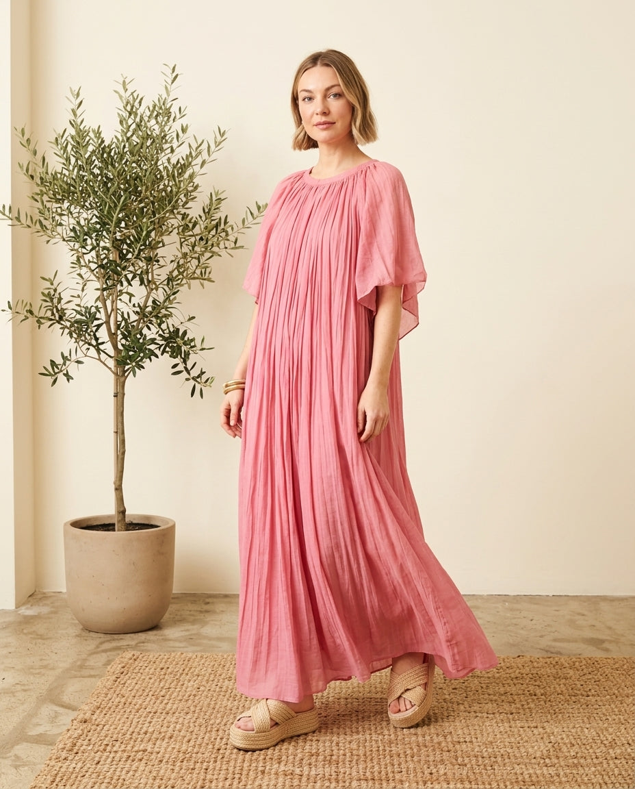 Blue Eyelet V-Neck Maxi Dress "Isla" Blue Maxi Dress with Relaxed Fit silhouette and Textured texture, front view product image for Rooftop Brunch, a private garden lunch, US East / Hamptons Elite