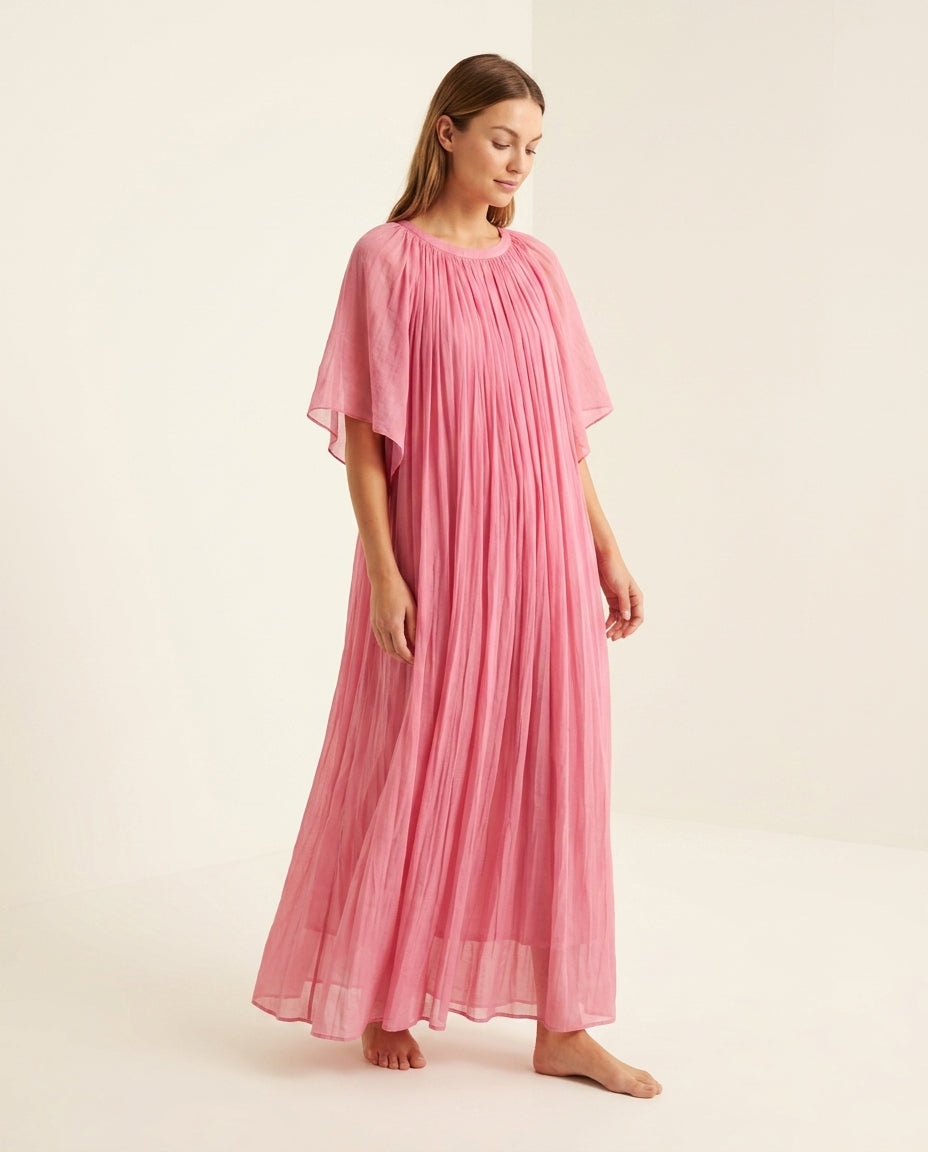 Blue Eyelet V-Neck Maxi Dress "Isla" Blue Maxi Dress with Relaxed Fit silhouette and Textured texture, clean studio product view for Rooftop Brunch, a private garden lunch, US East / Hamptons Elite