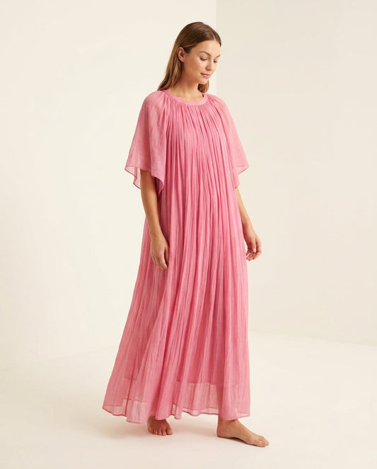 Blue Eyelet V-Neck Maxi Dress "Isla" Blue Maxi Dress with Relaxed Fit silhouette and Textured texture, clean studio product view for Rooftop Brunch, a private garden lunch, US East / Hamptons Elite