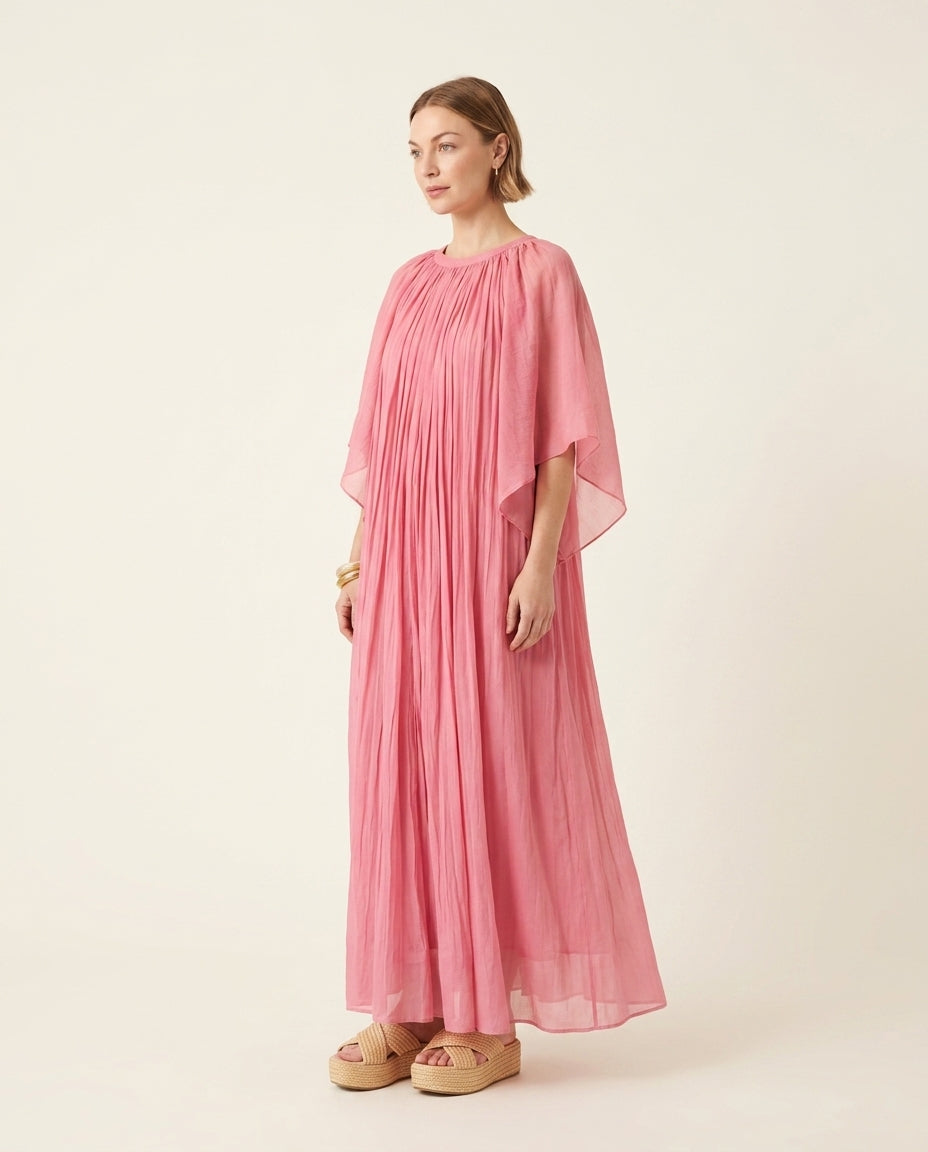 Blue Eyelet V-Neck Maxi Dress "Isla" Blue Maxi Dress with Relaxed Fit silhouette and Textured texture, side or back garment view for Rooftop Brunch, a private garden lunch, US East / Hamptons Elite