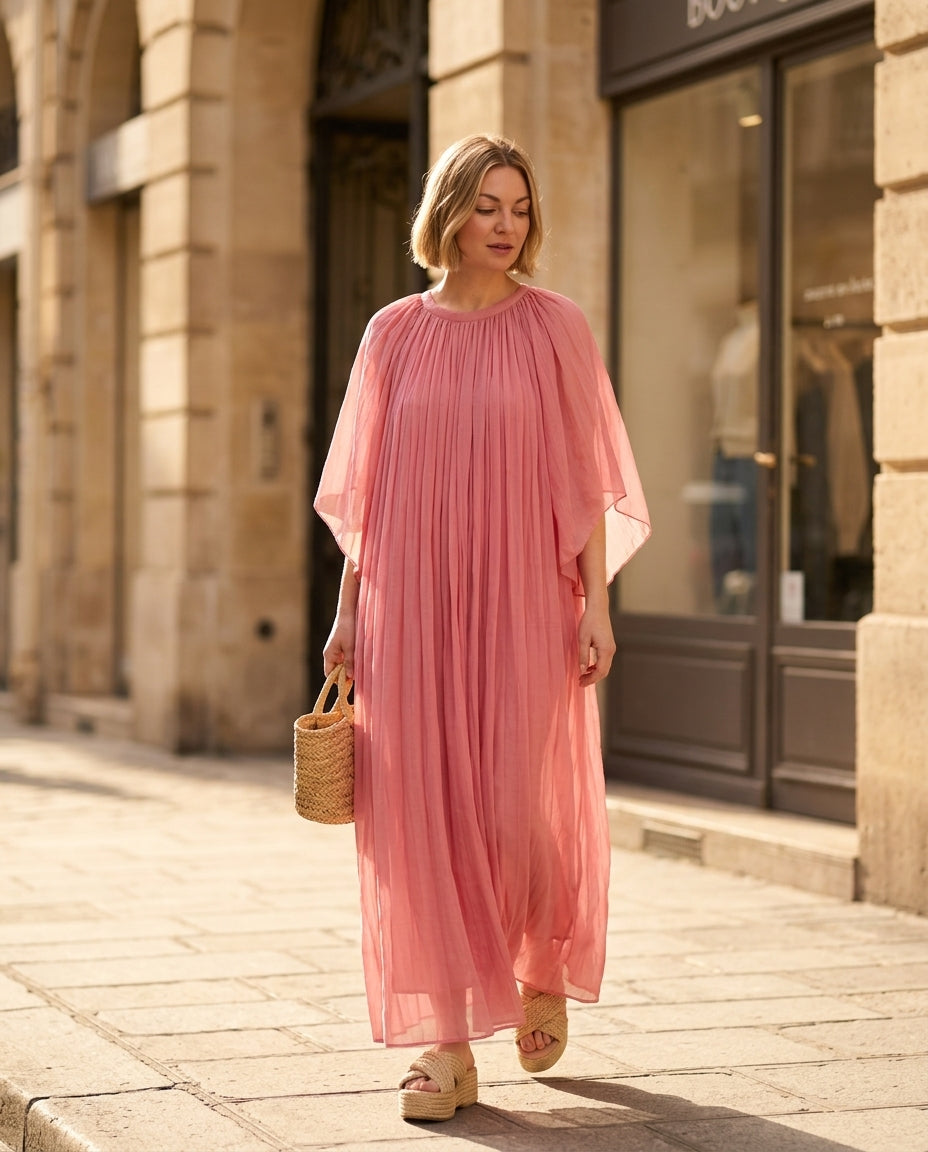 Blue Eyelet V-Neck Maxi Dress "Isla" Blue Maxi Dress with Relaxed Fit silhouette and Textured texture, fabric and construction detail for Rooftop Brunch, a private garden lunch, US East / Hamptons Elite