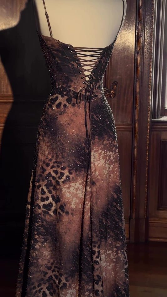 Chic Sparkling Leopard Print Maxi Dress