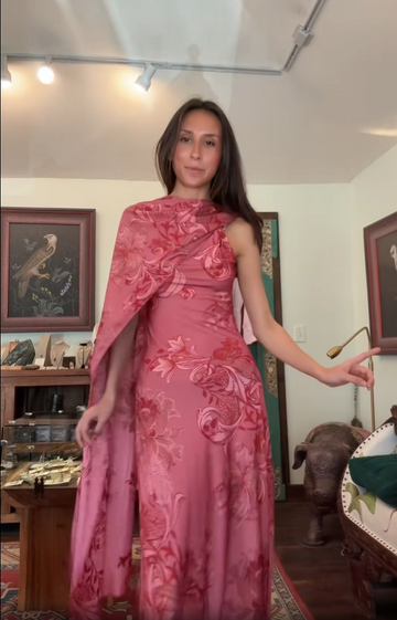 Roselle Embroidered Drape Evening Dress