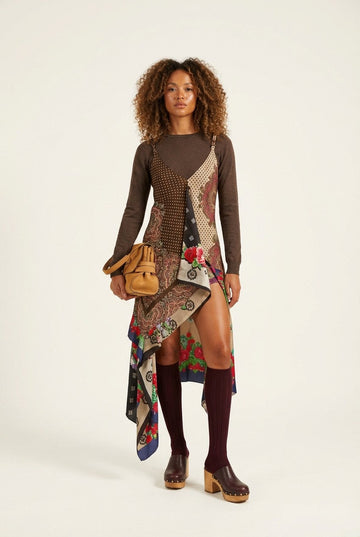 Women's Bohemian Mixed Print Handkerchief Hem Sleeveless Midi Dress