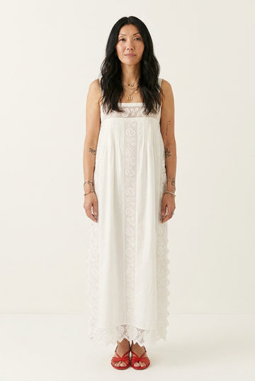 Women's Bohemian Lace-Trim Cotton Maxi Dress Relaxed Flowy Summer Gown