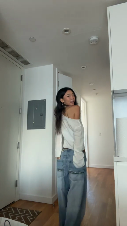 White Off - Shoulder Sweater with Floral Embroidery