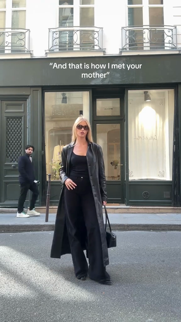 Black leather trench coat