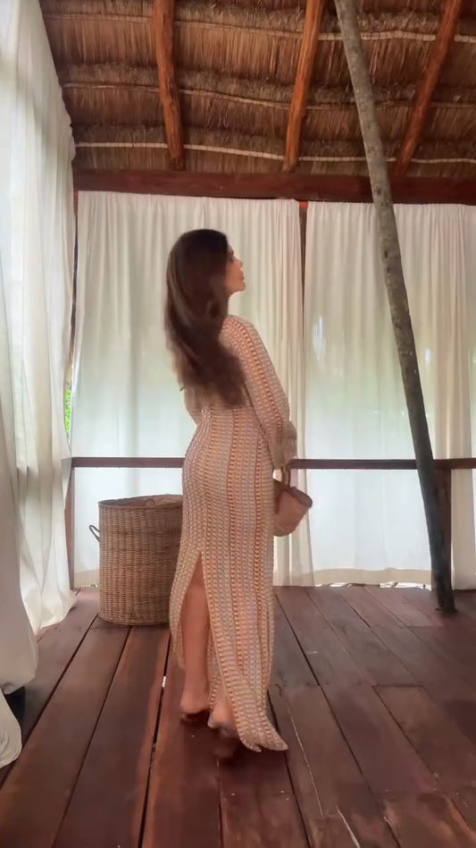 Patterned Long  Sleeve Maxi Dress