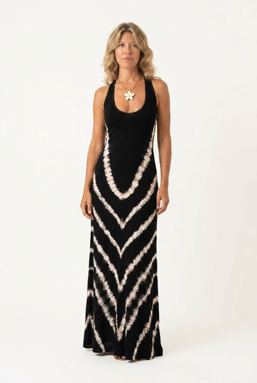 Women's Soft Jersey Chevron Tie Dye Maxi Dress Sleeveless Beach Vibe