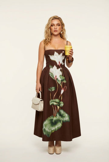 Women's Floral Print Spaghetti Strap Maxi Dress With Full Pleated Skirt