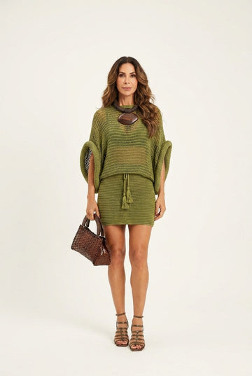 Women's Crochet Knit Sweater and Skirt Set Relaxed Resort Wear