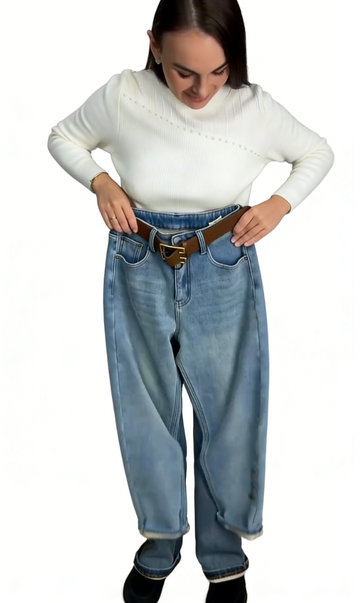 Light Wash Fleece Lined Embroidered Jeans