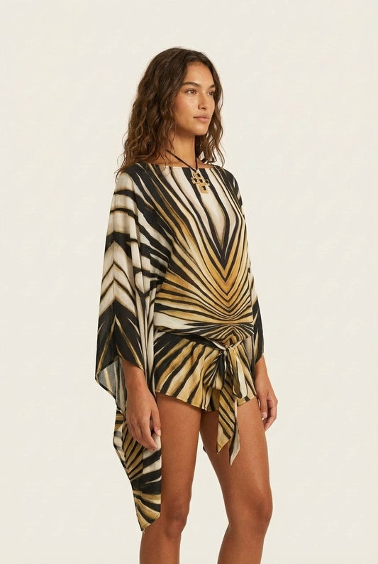 Women's Abstract Print Lightweight Blouse and Shorts Set Resort Wear