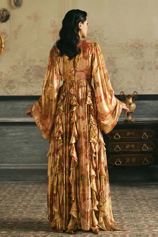 Golden Cut - Out Pleated Maxi Dress