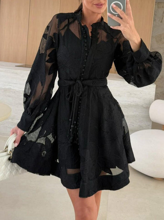 Elegant Floral Embroidered Lace Mini Dress