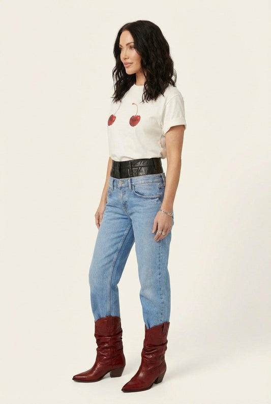 Women's White Cotton Crew Neck T-Shirt with Cherry Print Casual Fit