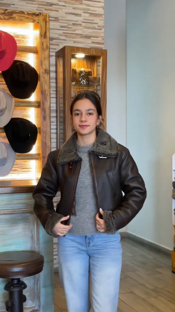 Distressed sheepskin B6 bomber jacket