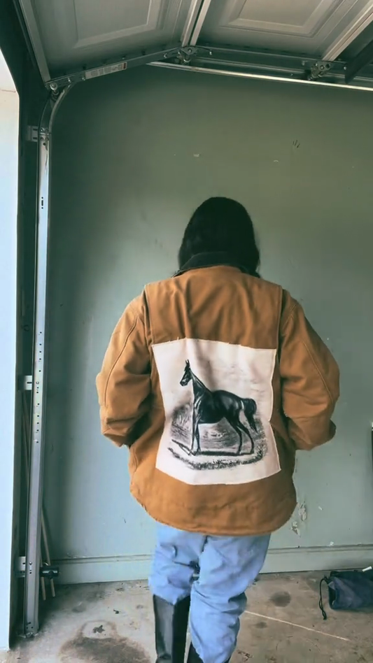 Oversized Jacket with Vintage Horse Print Patch