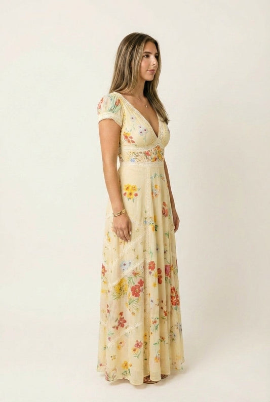 Floral Lace Trim Maxi Dress