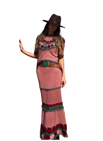 Pink Crochet Floral Trim Two-Piece Set