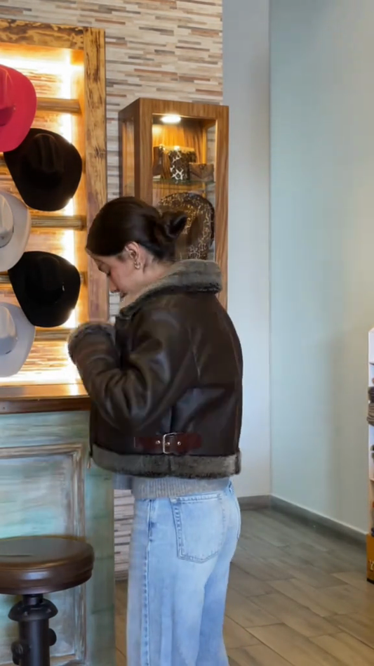 Distressed sheepskin B6 bomber jacket