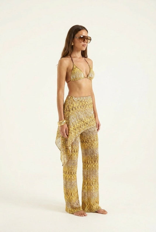 Women's Zigzag Crochet Knit Three Piece Beach Set High Waist Resort Wear