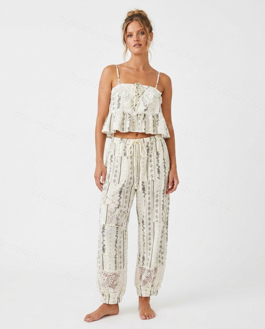 Ivory Whisper Terrace Dinner Lace Jumpsuit Ivory Jumpsuit with Cropped silhouette and Textured texture, clean studio product view for Pre-Fall, a fall city dinner, Fall current summer selling first with a light late-summer/pre-fall accent: make it wearabl by floravincie