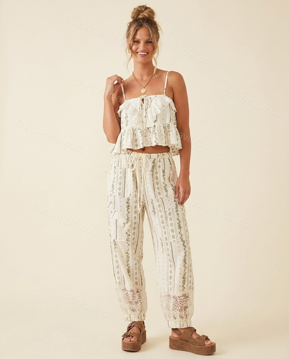 Ivory Whisper Terrace Dinner Lace Jumpsuit Ivory Jumpsuit with Cropped silhouette and Textured texture, front view product image for Pre-Fall, a fall city dinner, Fall current summer selling first with a light late-summer/pre-fall accent: make it wearable by floravincie