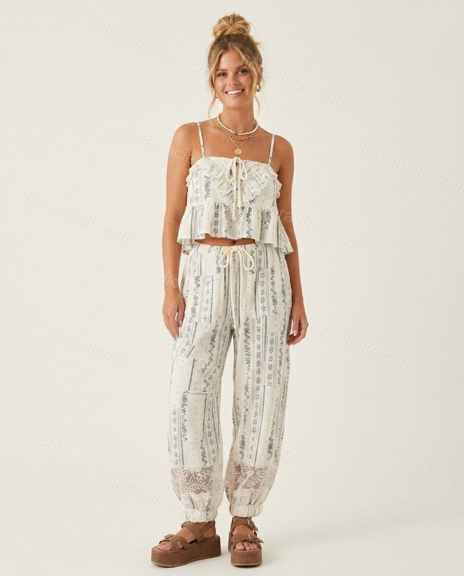 Ivory Whisper Terrace Dinner Lace Jumpsuit Ivory Jumpsuit with Cropped silhouette and Textured texture, side or back garment view for Pre-Fall, a fall city dinner, Fall current summer selling first with a light late-summer/pre-fall accent: make it wearabl by floravincie