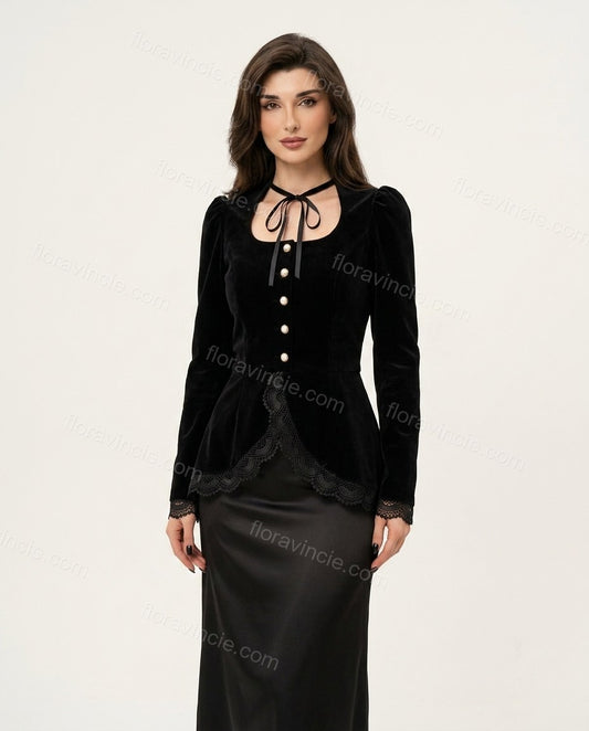 Black Grace City Layer Lace Top Black Top with Structured silhouette and Textured texture, clean studio product view for Pre-Fall, a fall city dinner, Fall current summer selling first with a light late-summer/pre-fall accent: make it wearable now for sum by floravincie