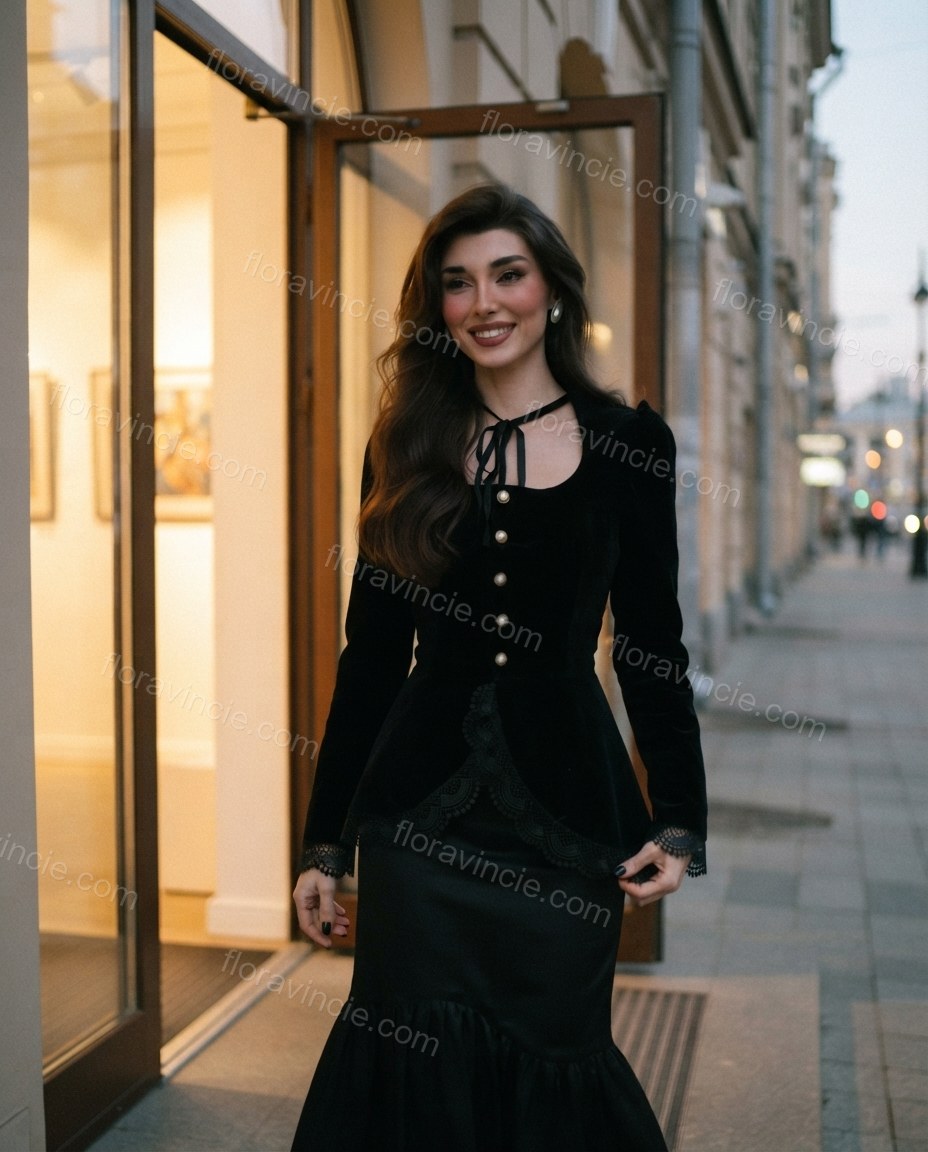 Black Grace City Layer Lace Top Black Top with Structured silhouette and Textured texture, outdoor styling image for Pre-Fall, a fall city dinner, Fall current summer selling first with a light late-summer/pre-fall accent: make it wearable now for summer by floravincie