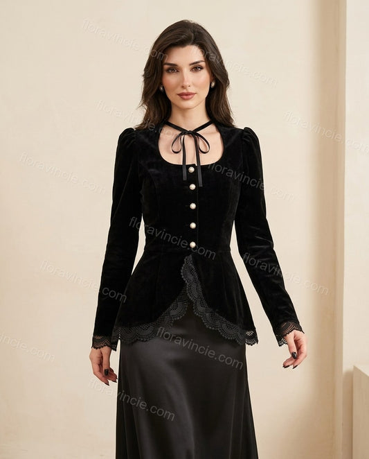 Black Grace City Layer Lace Top Black Top with Structured silhouette and Textured texture, front view product image for Pre-Fall, a fall city dinner, Fall current summer selling first with a light late-summer/pre-fall accent: make it wearable now for summ by floravincie