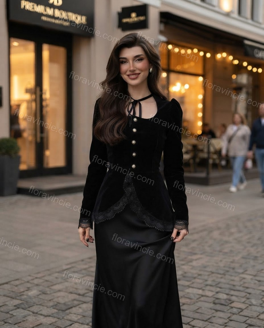 Black Grace City Layer Lace Top Black Top with Structured silhouette and Textured texture, fabric and construction detail for Pre-Fall, a fall city dinner, Fall current summer selling first with a light late-summer/pre-fall accent: make it wearable now fo by floravincie