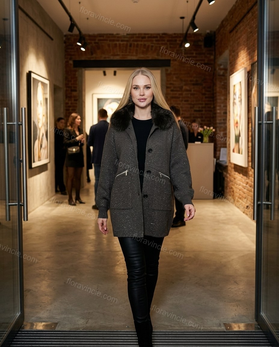 Dark Grey Polished Fur-Trim Coat by floravincie