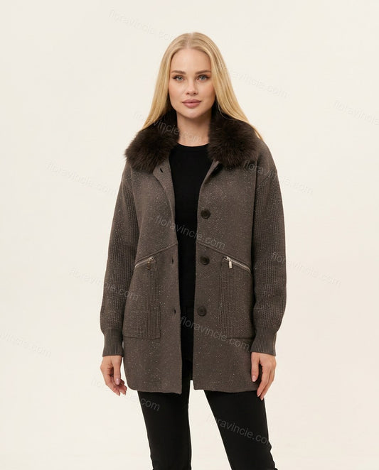 Dark Grey Polished Fur-Trim Coat by floravincie