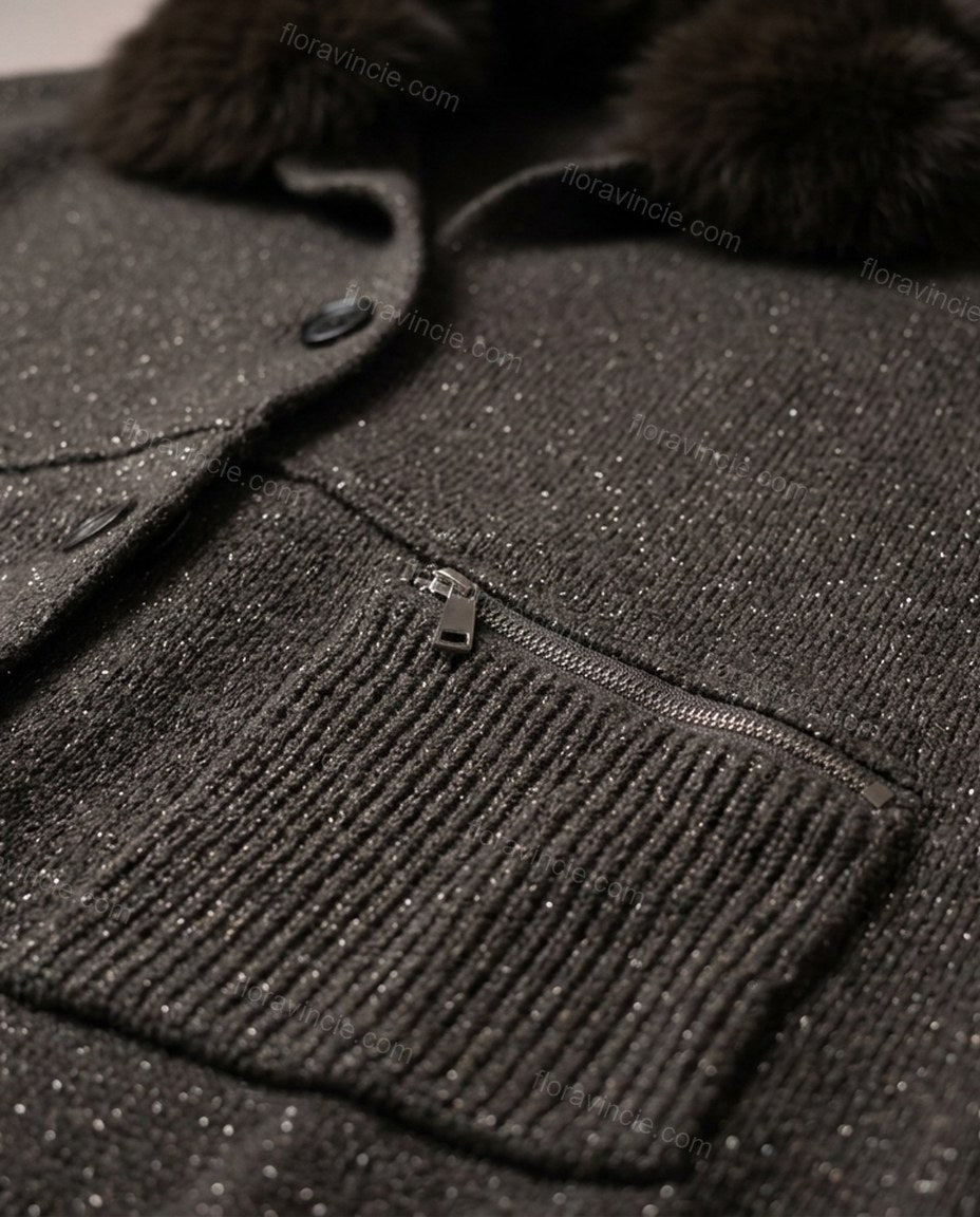 Dark Grey Polished Fur-Trim Coat by floravincie