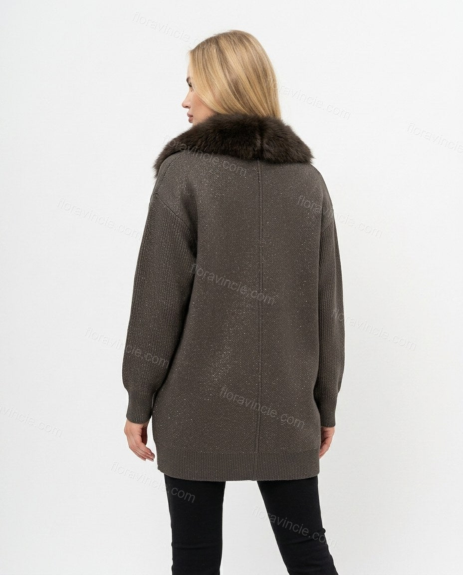 Dark Grey Polished Fur-Trim Coat by floravincie