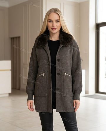 Dark Grey Polished Fur-Trim Coat by floravincie