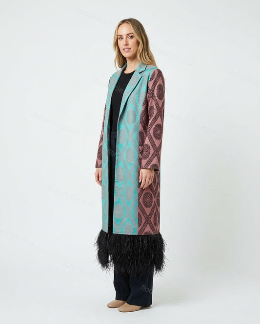 Teal Fringe Outerwear, front studio view, by floravincie